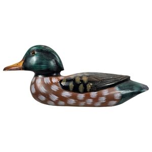 Wooden Mallard Duck Decoy Rustic 11" Long Wood Rustic Cabin Décor Figurine
